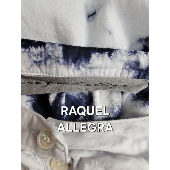 Raquel Allegra Womens Tie-Dye Long Sleeve Button Blouse Blue/White 100% Cotton - Picture 3 of 11